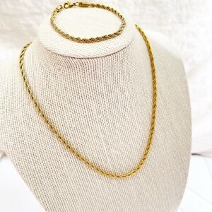 Gold Plated Rope Chain Necklace SET stainless Steel Womens Jewelry 18